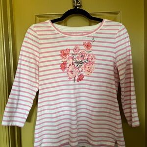 Talbots Pink and White Striped Floral Top